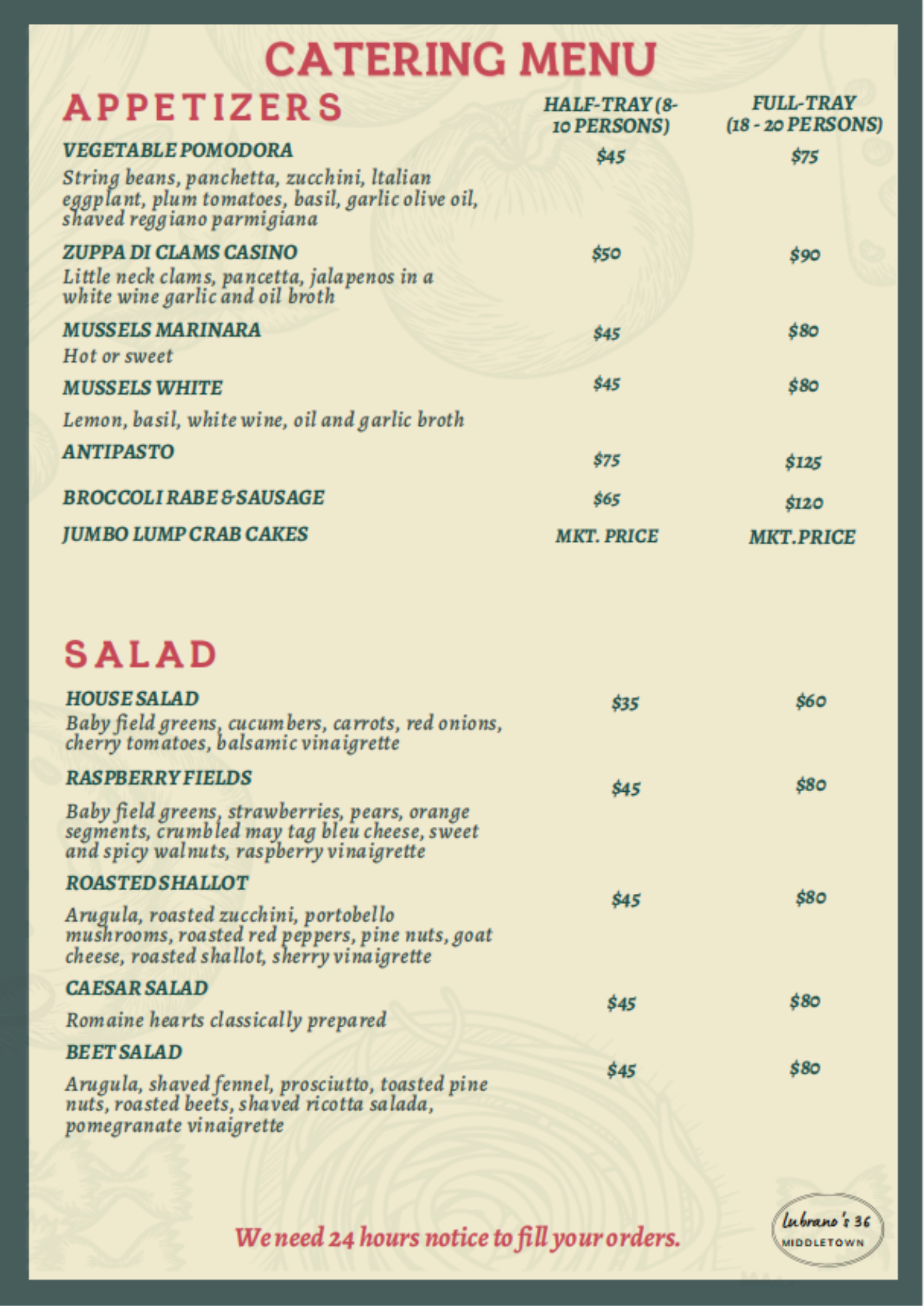 Catering Menu Lubrano's 36